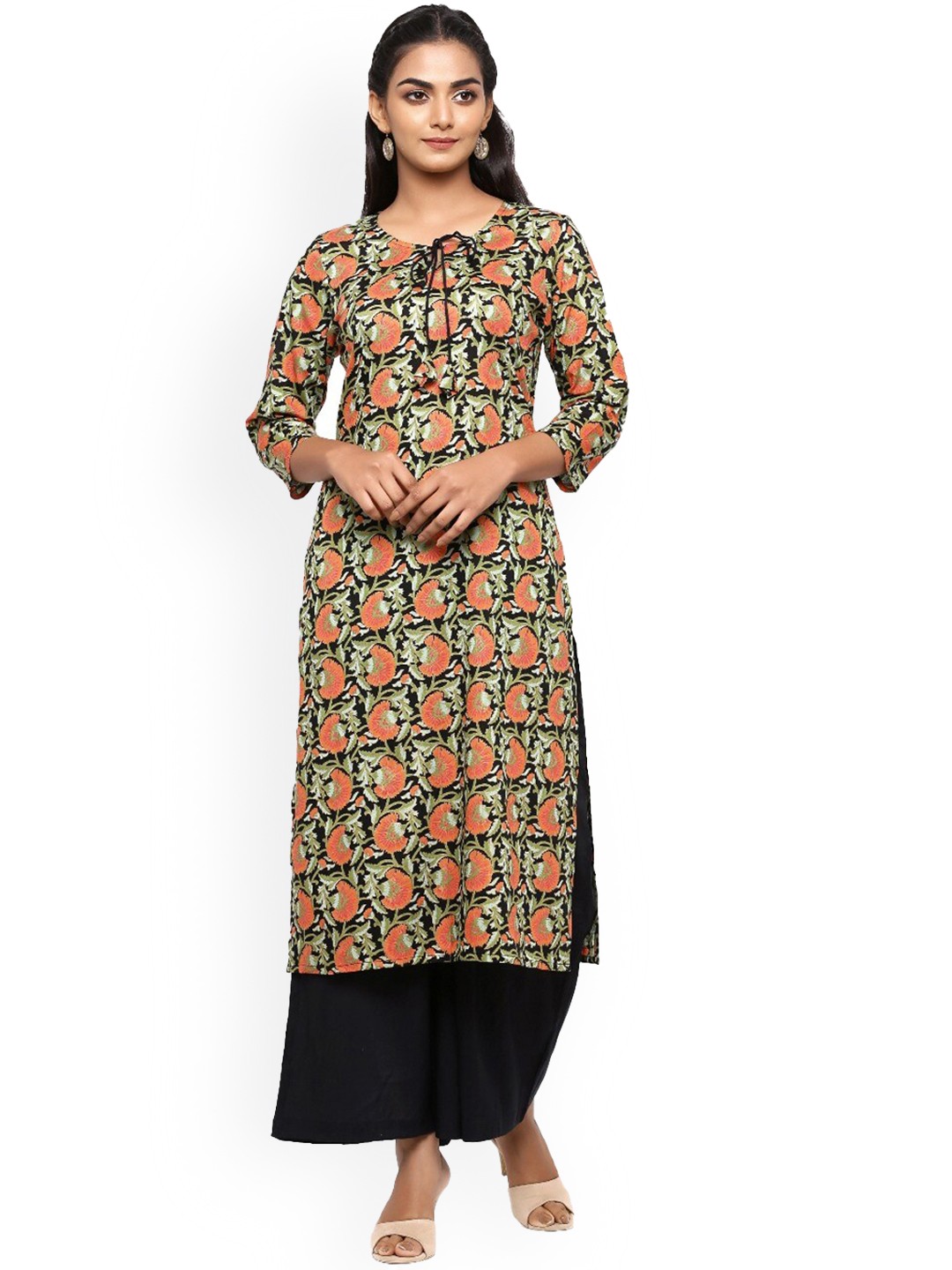

mirari Women Orange Floral Printed Kurti with Palazzos