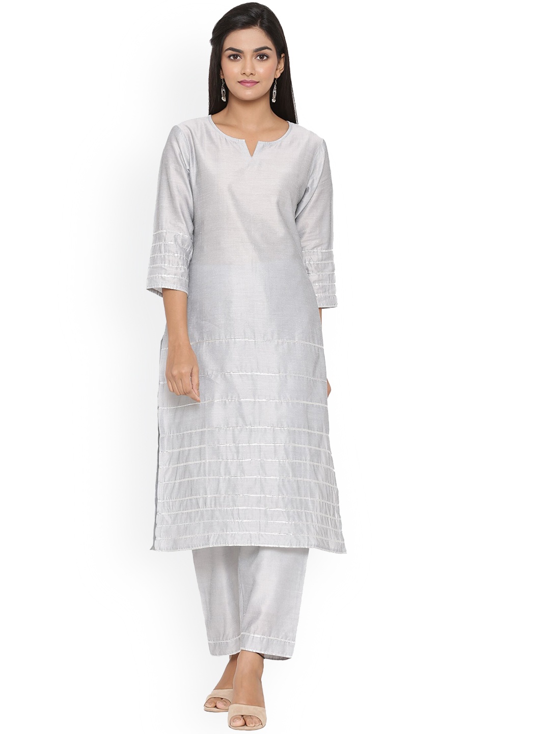 

mirari Gotta Patti Detail Straight Kurta with Trousers, Grey