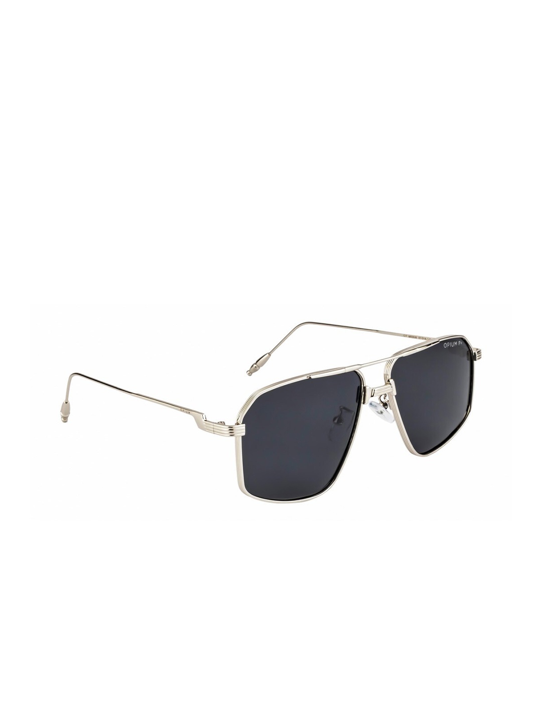 

OPIUM Men Grey Lens & Silver-Toned Rectangle Sunglasses with Polarised and UV Protected Lens
