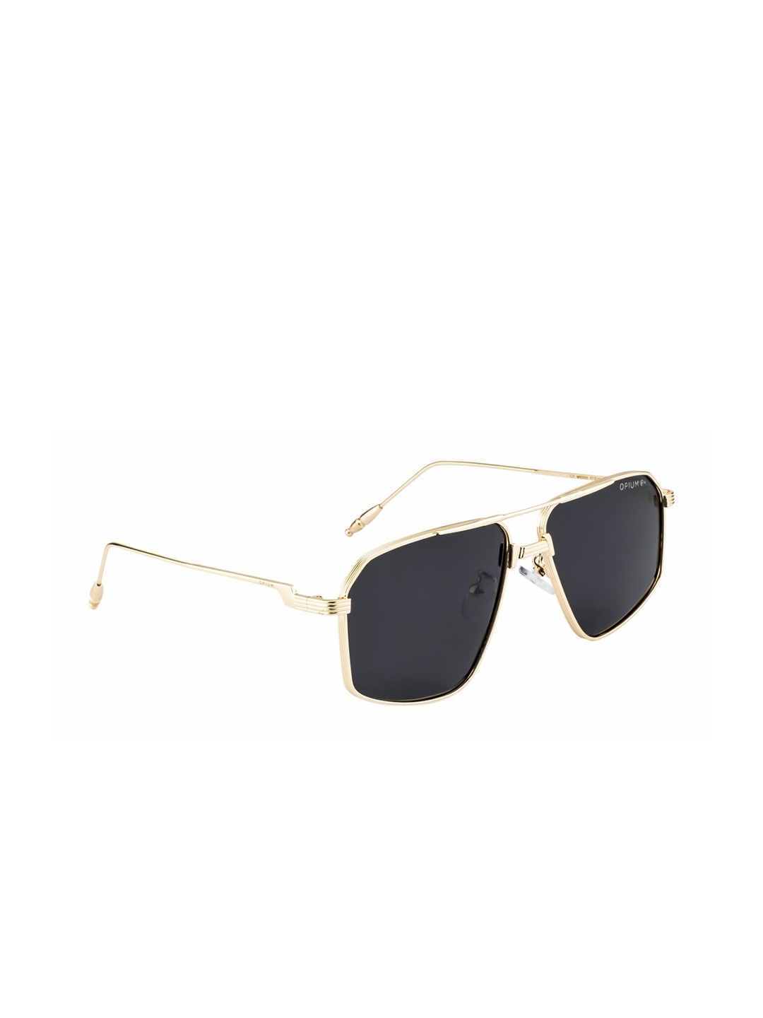 

OPIUM Men Grey Lens & Gold-Toned Rectangle Sunglasses with Polarised and UV Protected Lens
