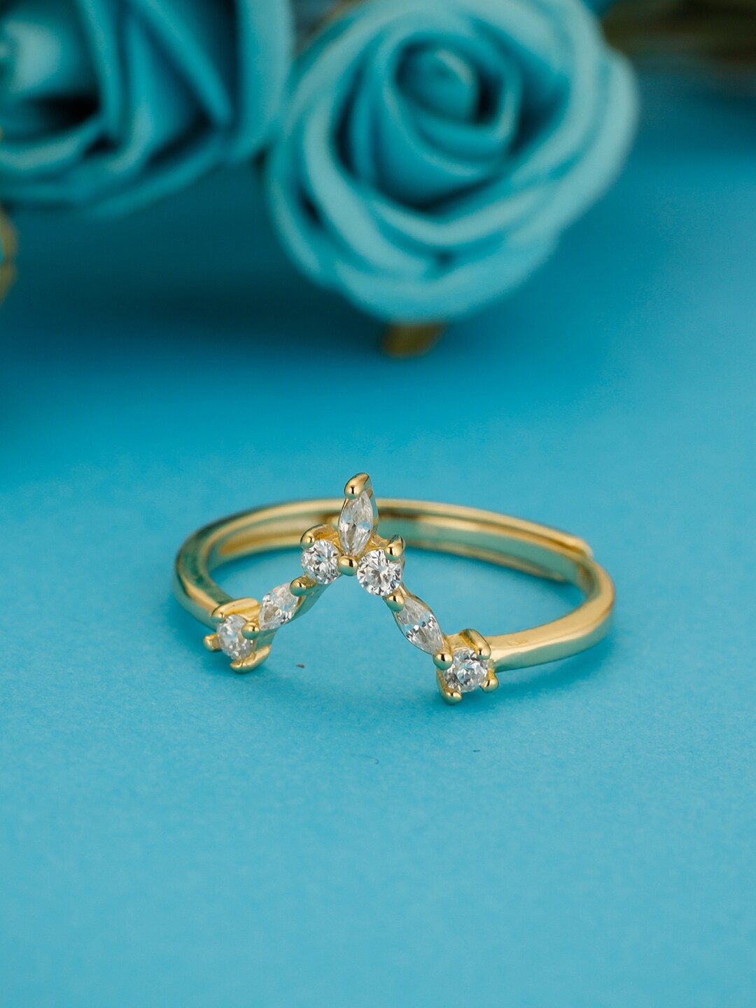 

GIVA Gold-Plated White CZ Studded Adjustable Finger Ring