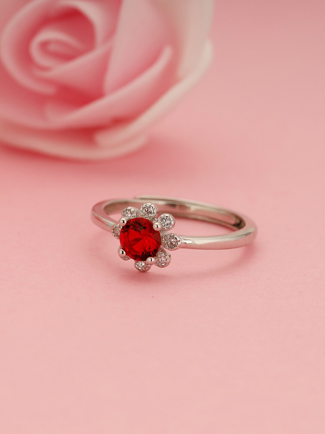 

GIVA 925 Sterling Silver Rhodium Plated Red Blooms Ring