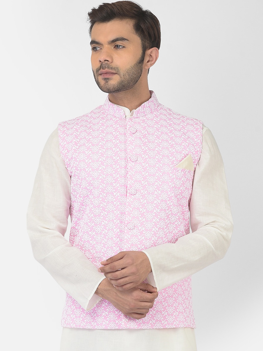 

DEYANN Men Pink Embroidered Pure Cotton Nehru Jacket
