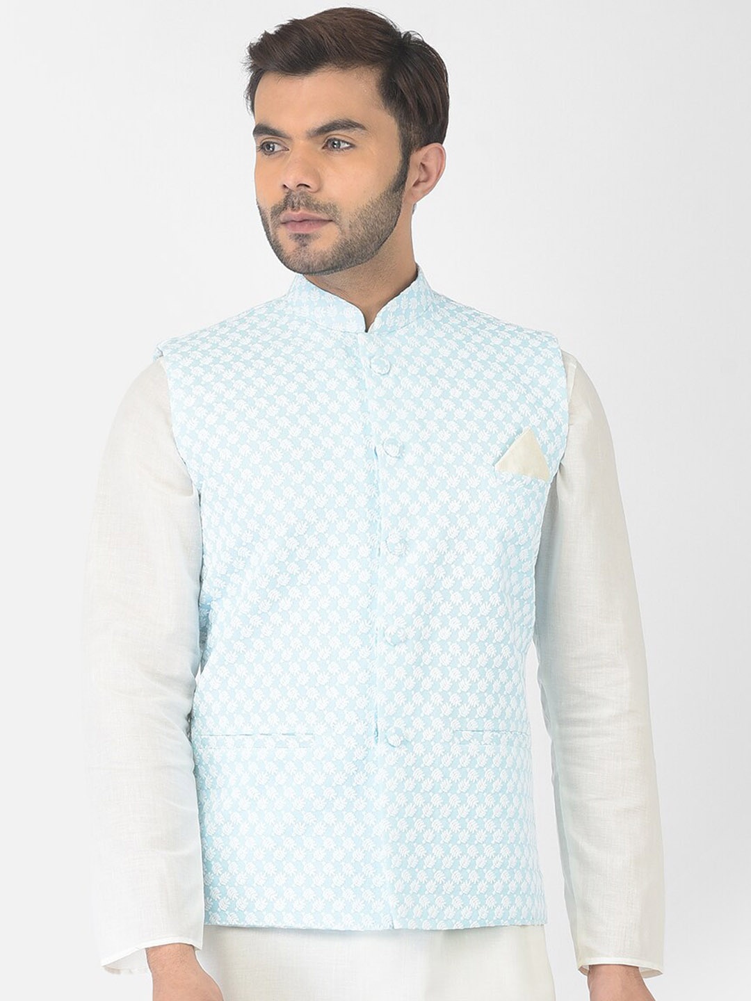 

DEYANN Men Blue Embellished Pure Cotton Nehru Jackets