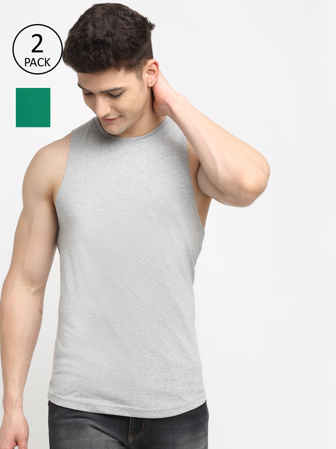 

Friskers Men Pack Of 2 Solid Pure Cotton Basic Innerwear Vest, Grey