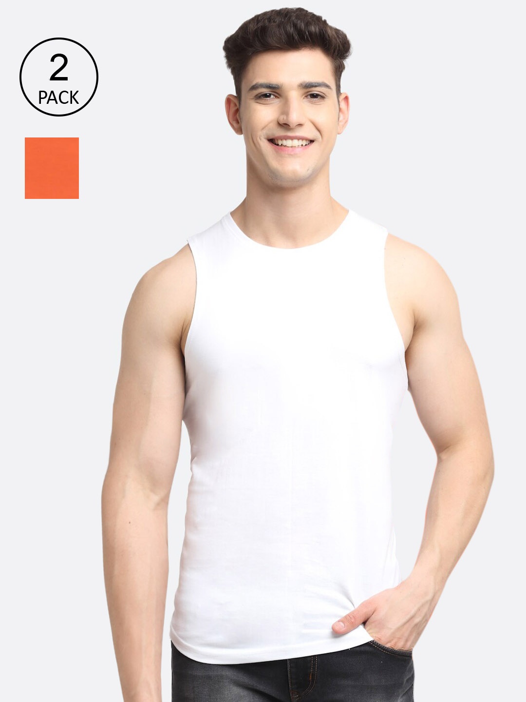 

Friskers Men Pack of 2 Solid Pure Cotton Innerwear Vest, White