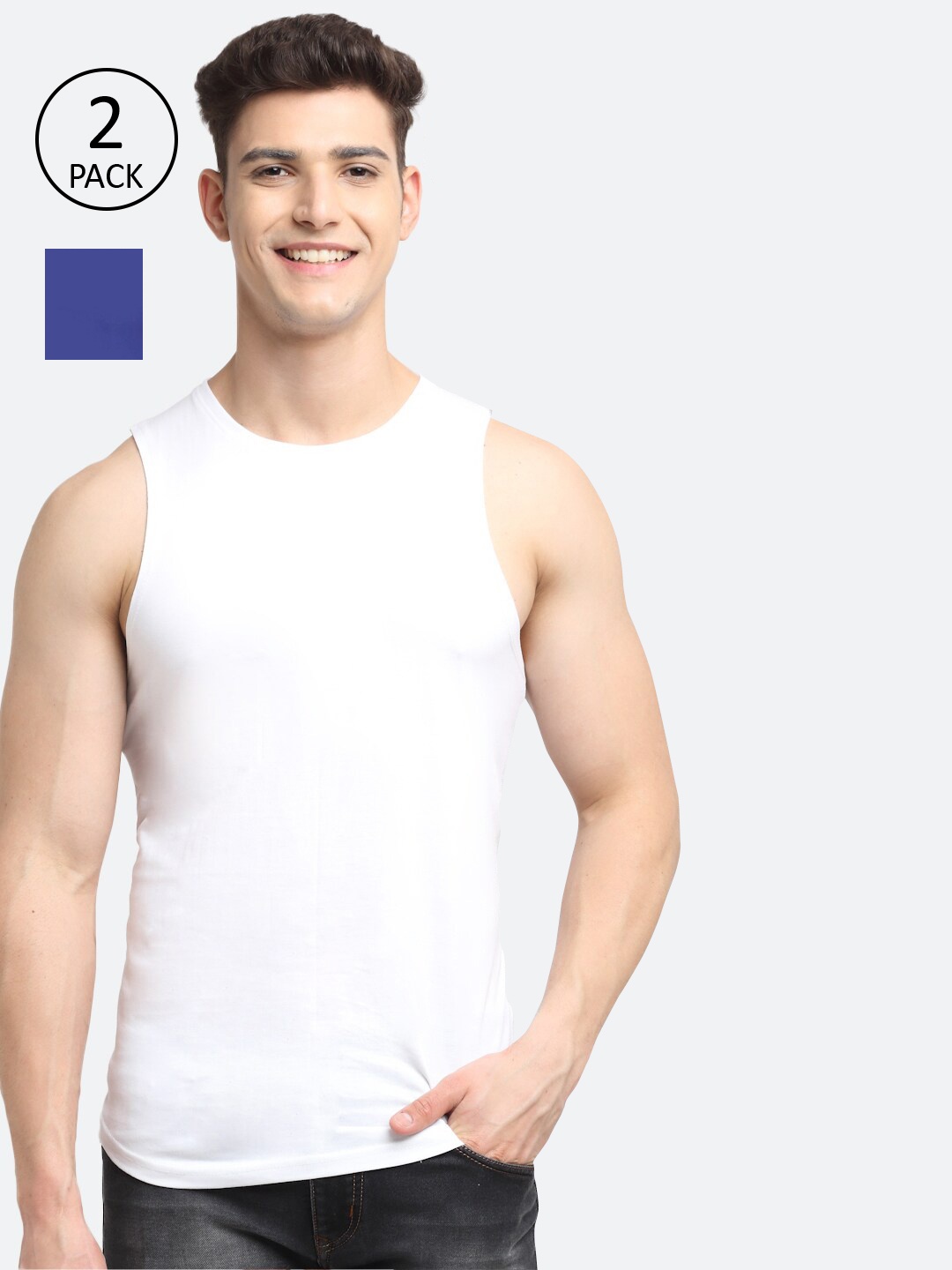 

Friskers Men Pack Of 2 Solid Pure Cotton Innerwear Vest AE-02-05-S, White