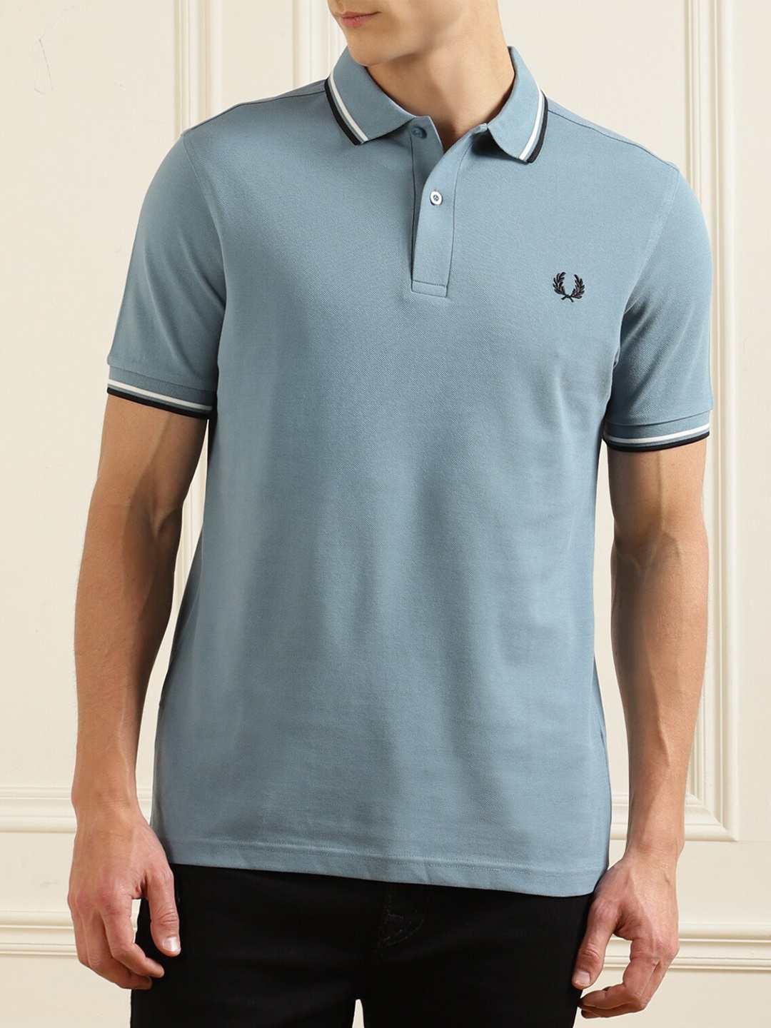 

Fred Perry Men Blue Polo Collar Applique T-shirt