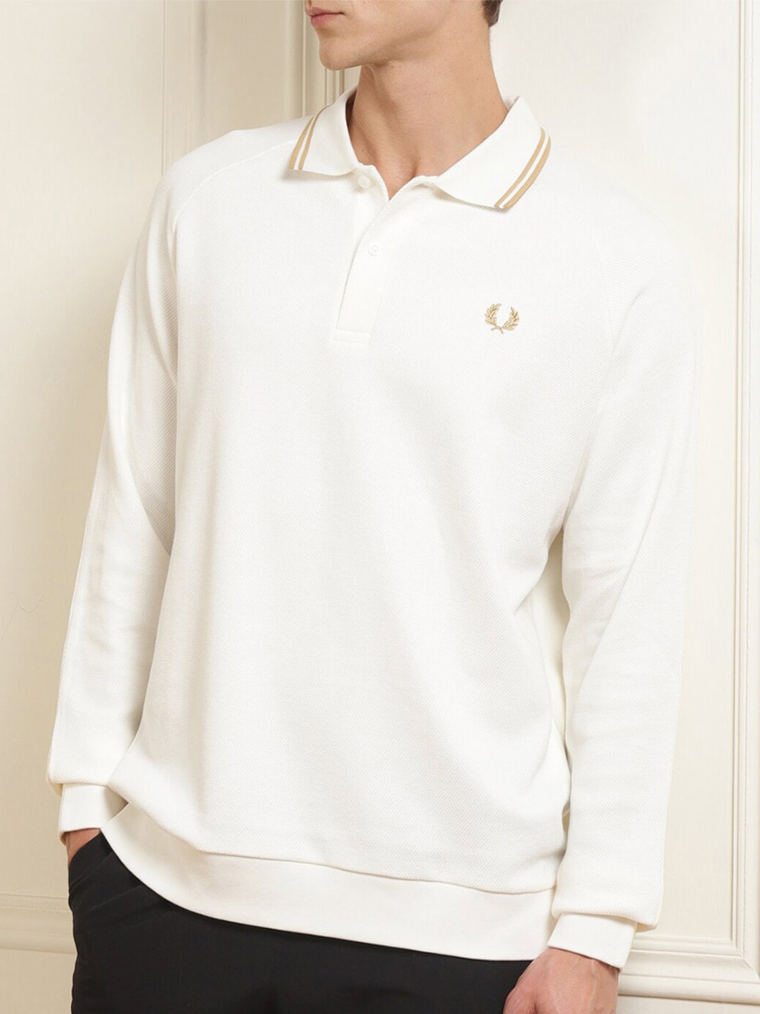 

Fred Perry Men White Polo Collar Applique T-shirt