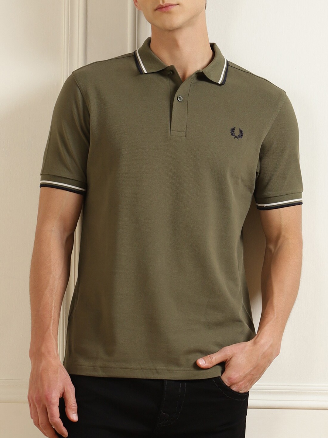 

Fred Perry Men Green Polo Collar Applique T-shirt