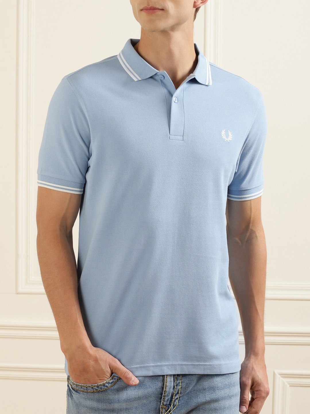 

Fred Perry Men Blue Polo Collar Applique T-shirt