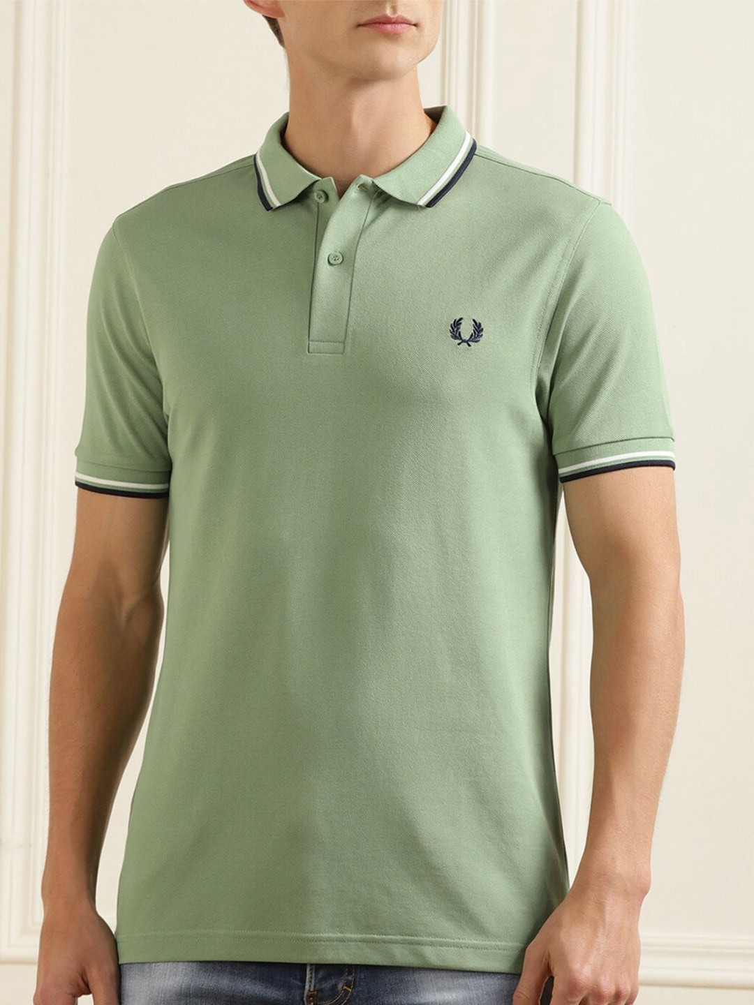 

Fred Perry Men Green Polo Collar Applique T-shirt
