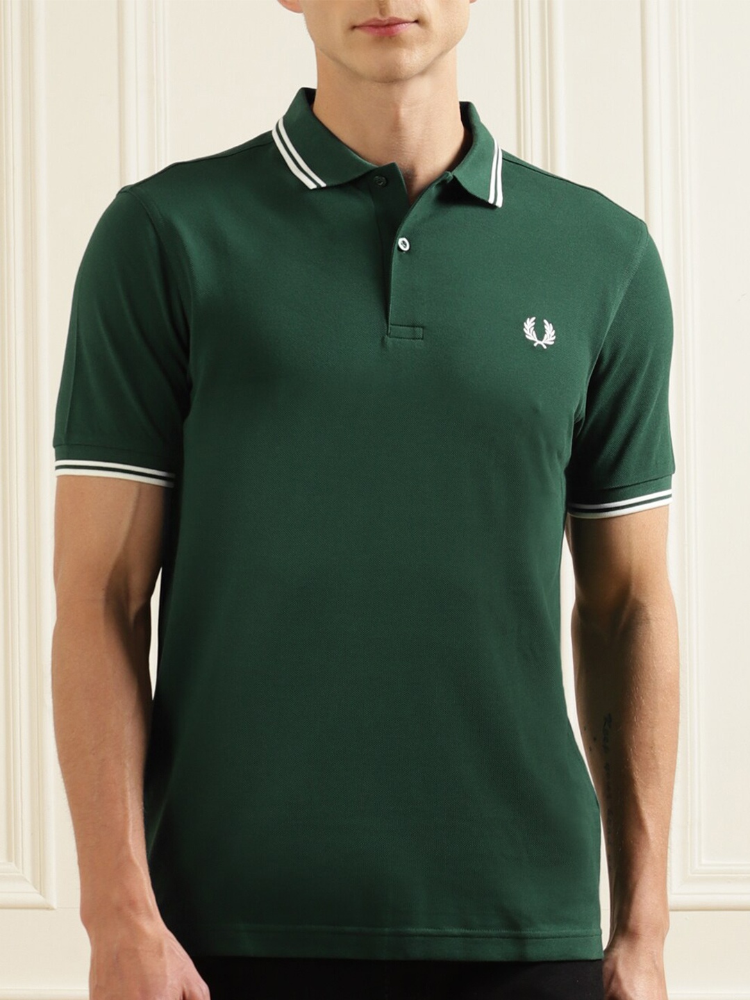 

Fred Perry Men Green Polo Collar Applique T-shirt