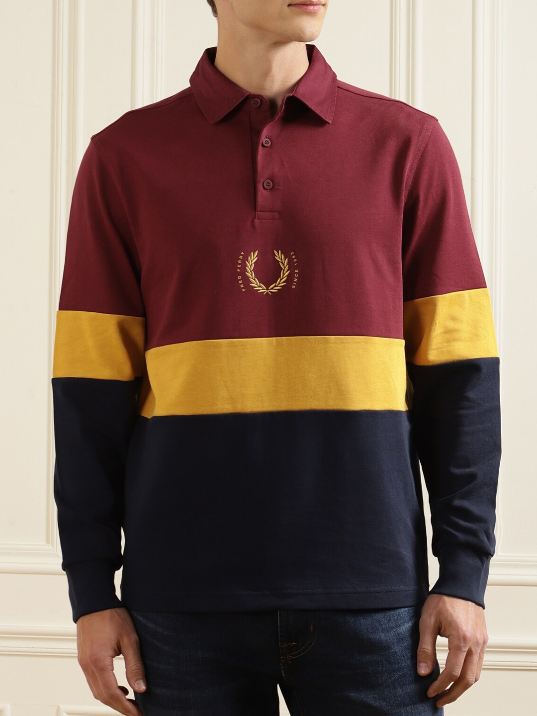 

Fred Perry Men Red Colourblocked Polo Collar T-shirt
