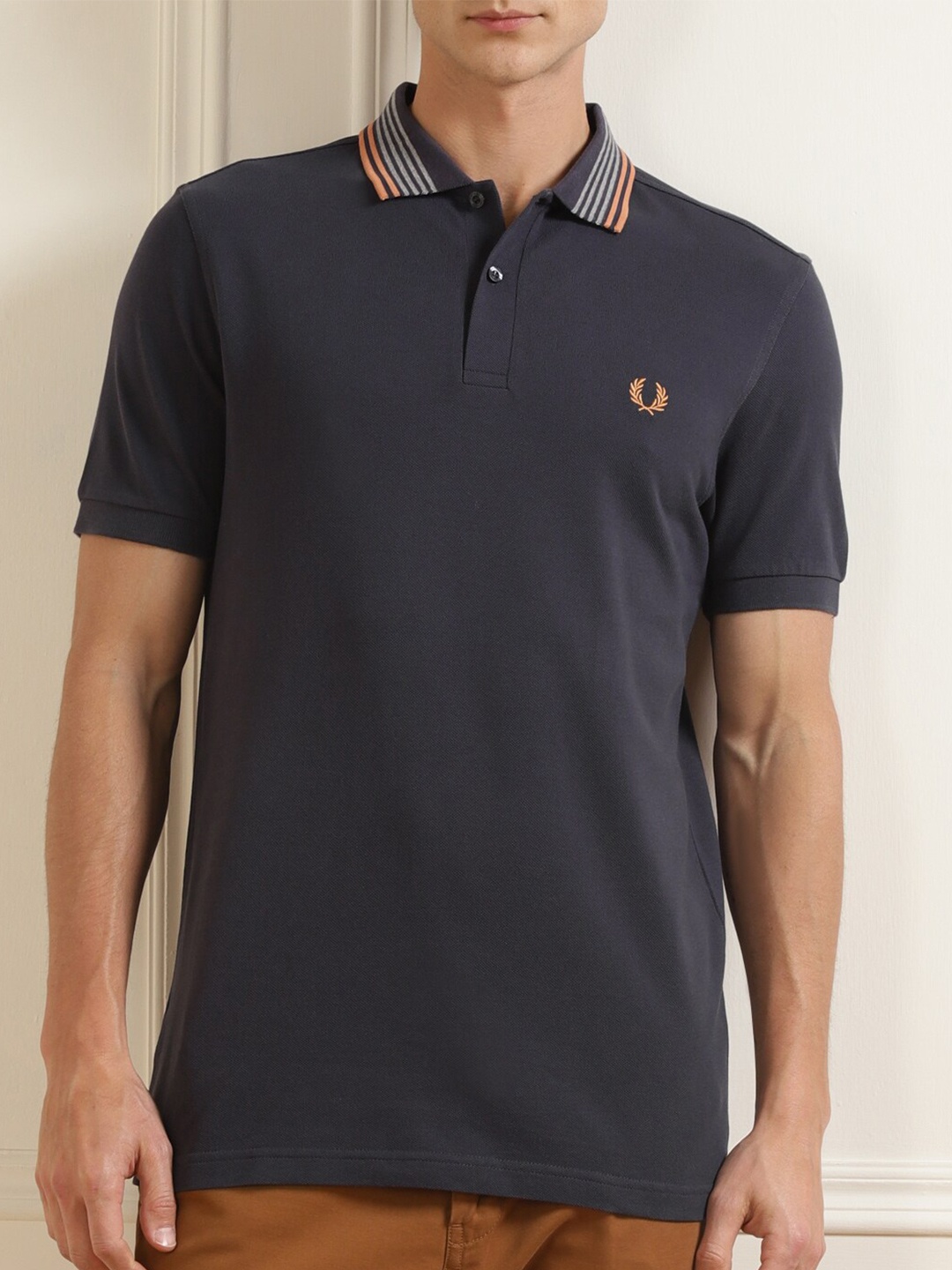

Fred Perry Men Grey Polo Collar Applique T-shirt