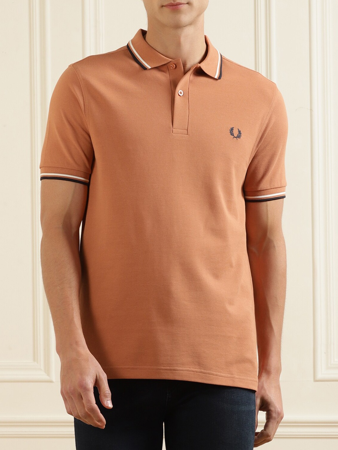 

Fred Perry Men Brown Polo Collar Applique T-shirt