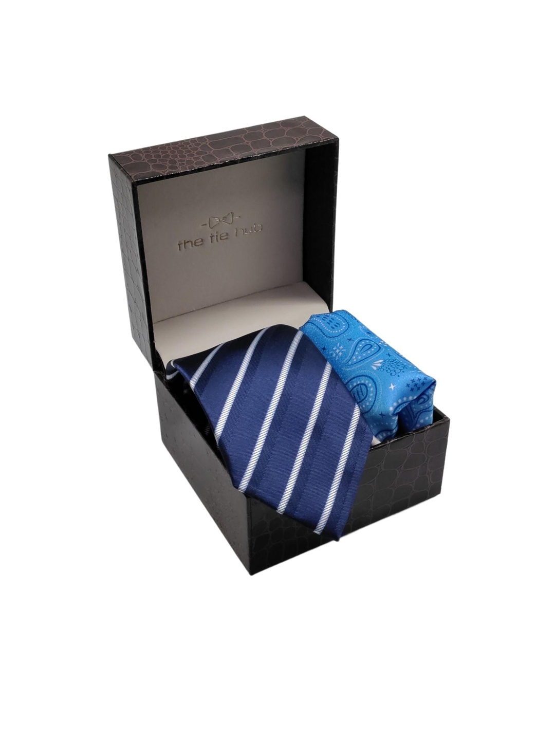 

The Tie Hub Men Navy Blue & Cream-Coloured Striped Accessory Gift Set