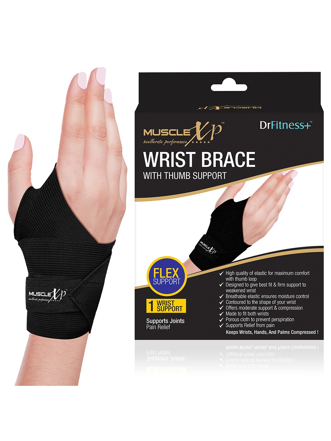 

MUSCLEXP Unisex Black Solid Wrist Brace with Thumb Support