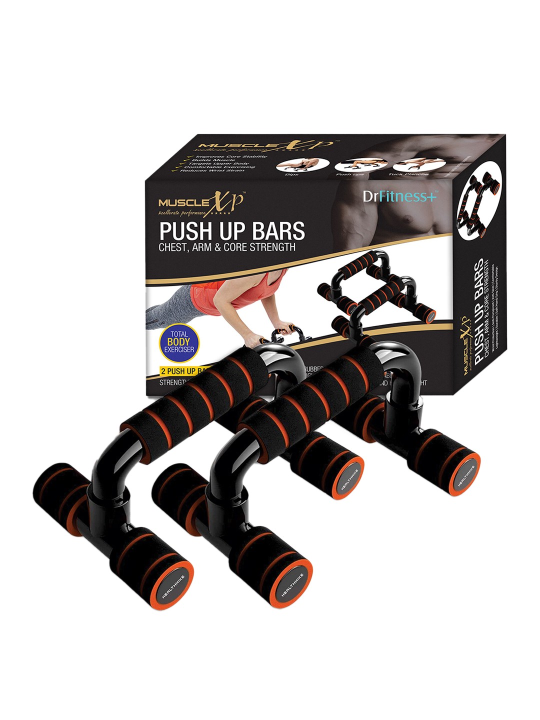 

MUSCLEXP Set Of 2 Black Push Up Bars Stand With Foam Grip Handle