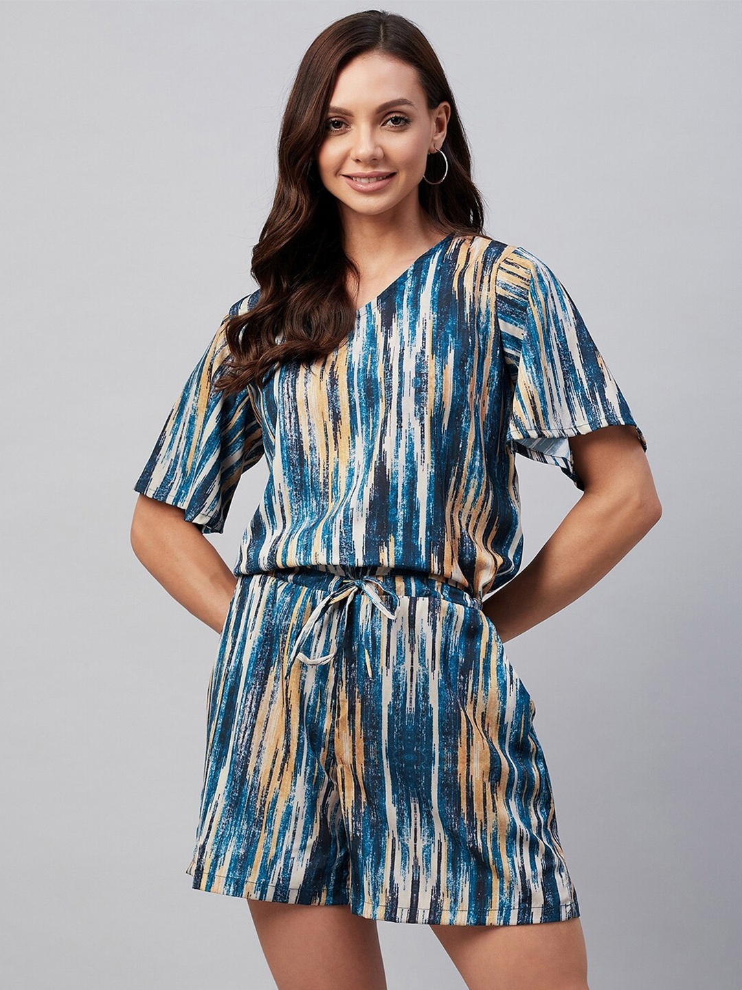 

Azira Blue & Cream-Coloured Printed Basic Jumpsuit