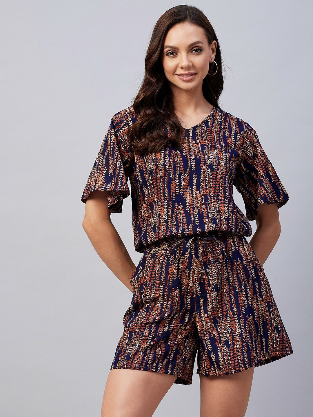 

Azira Navy Blue Printed Jumpsuit