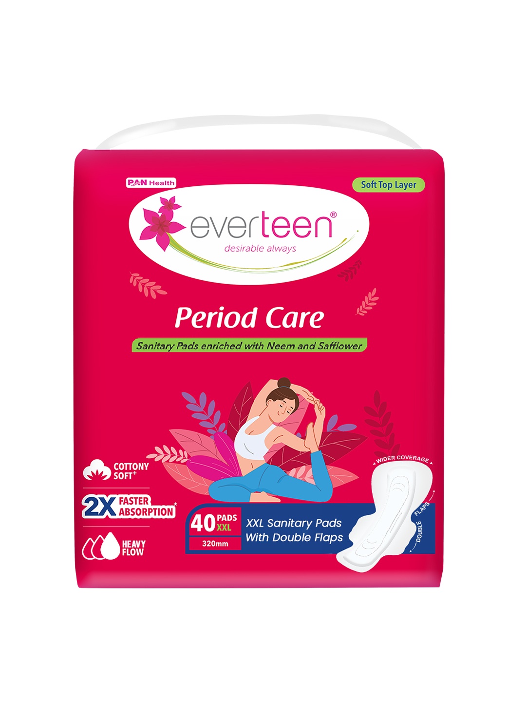 

everteen Soft Neem & Safflower XXL Sanitary Napkins 40pc, White