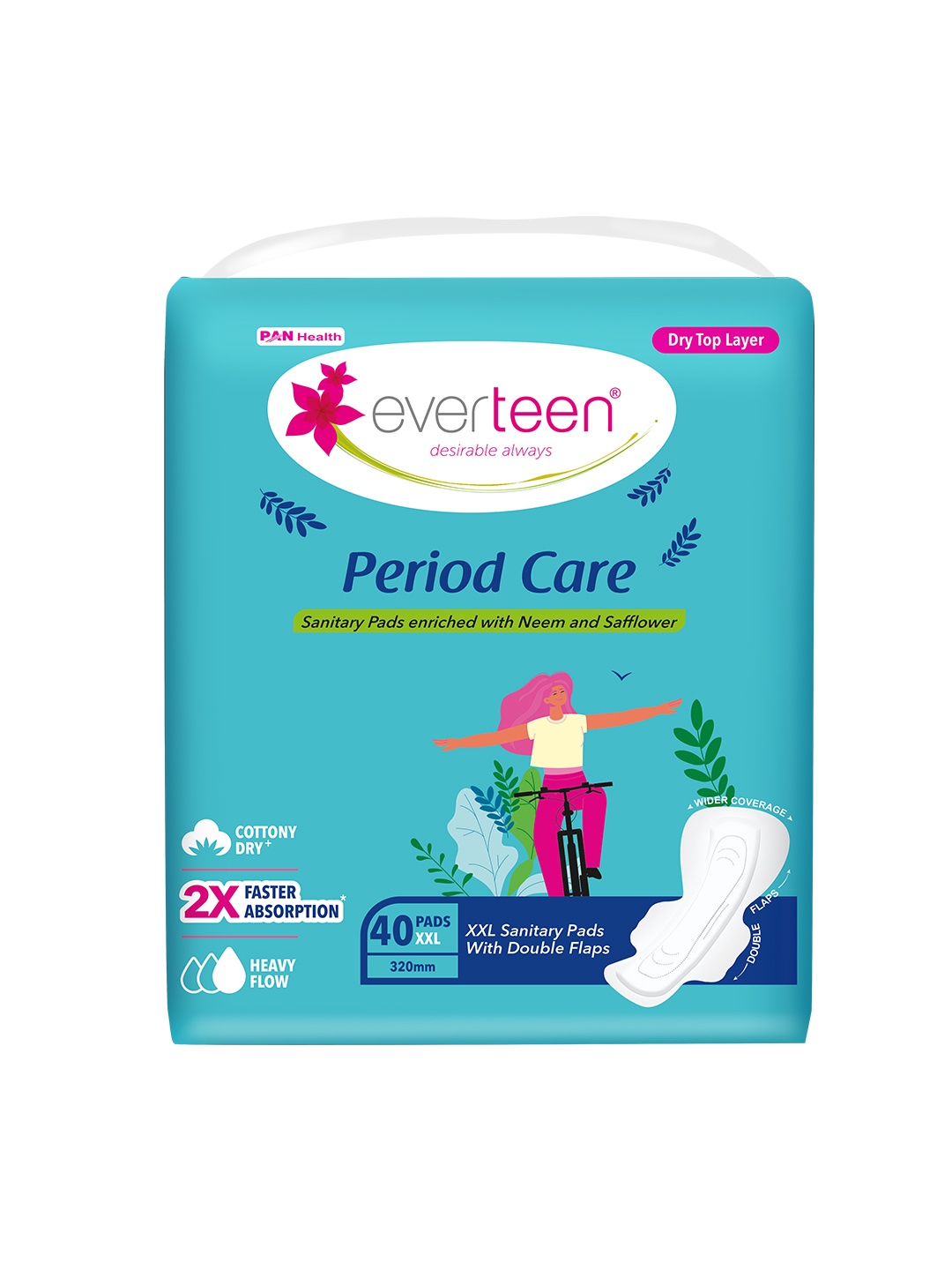 

everteen XXL Sanitary Napkin Pads with Neem & Safflower - 40 Pieces, Blue