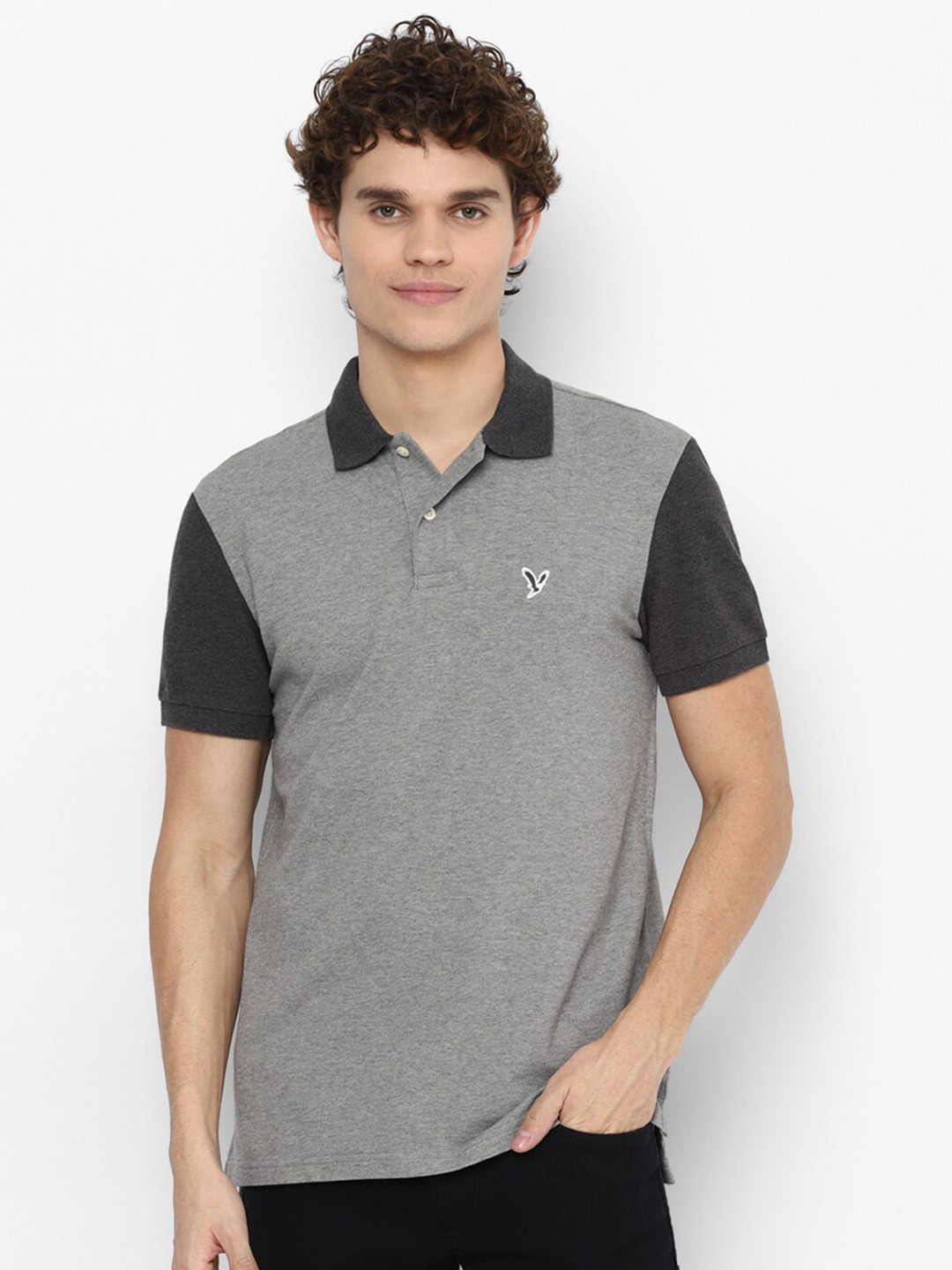 

AMERICAN EAGLE OUTFITTERS Men Grey Polo Collar T-shirt