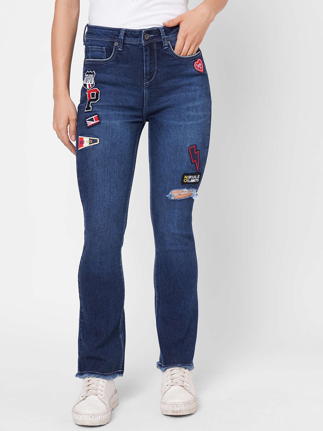 

Pepe Jeans Women Blue Straight Fit High-Rise Low Distress Heavy Fade Jeans