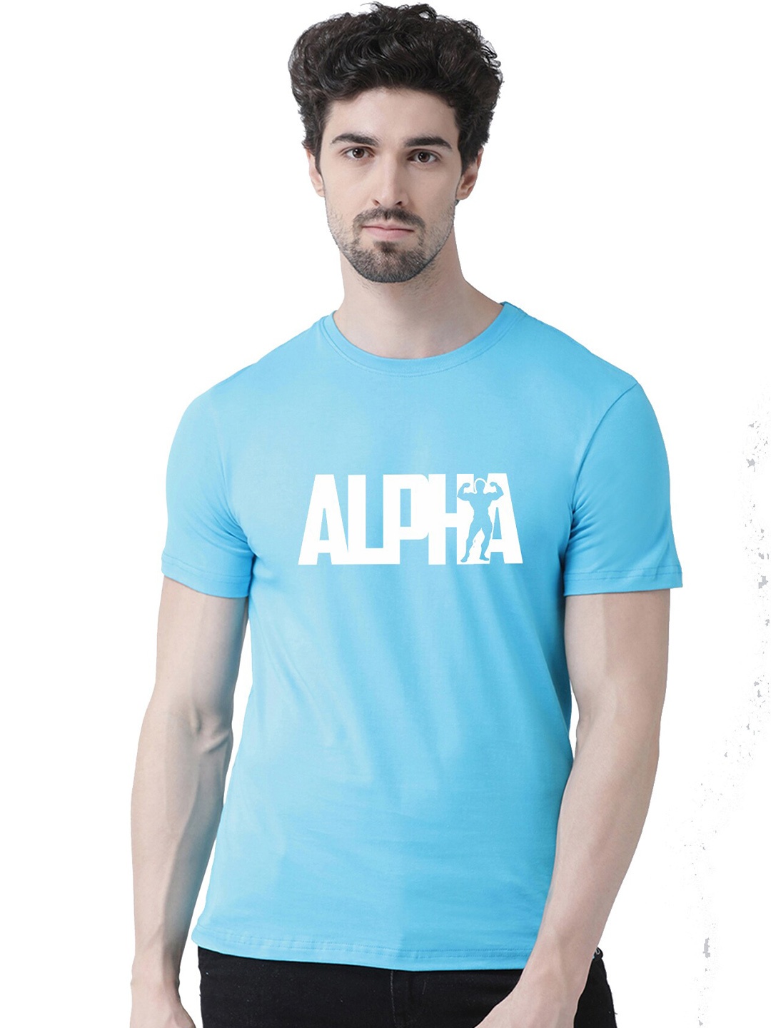 

Friskers Men Turquoise Blue Typography Printed Applique T-shirt