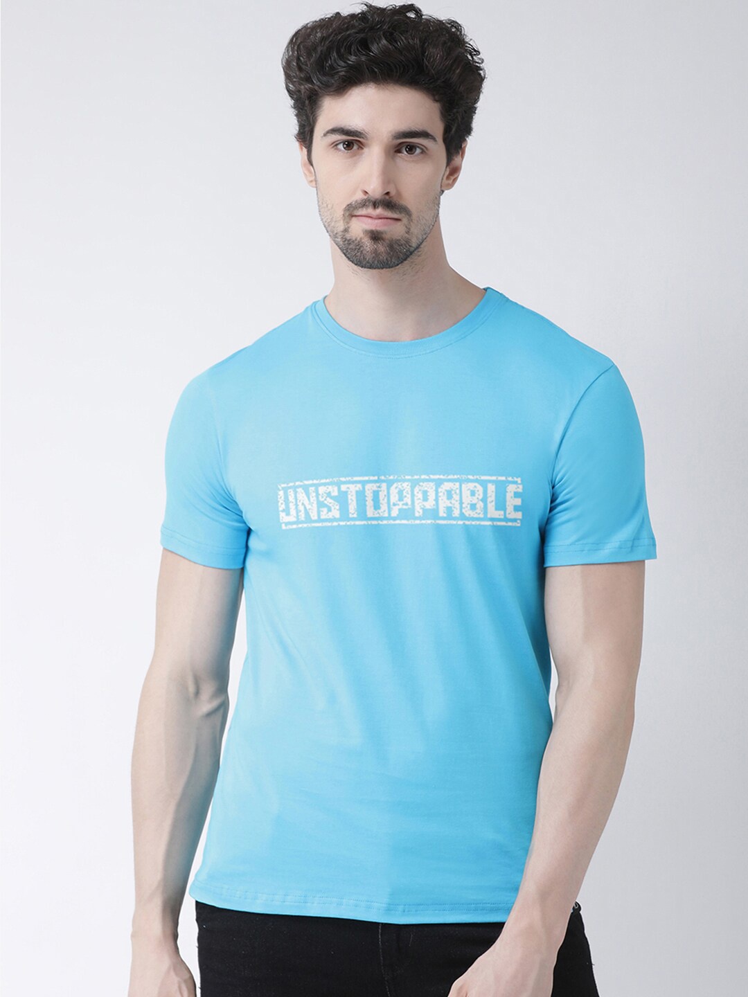

Friskers Men Turquoise Blue Typography Printed T-shirt