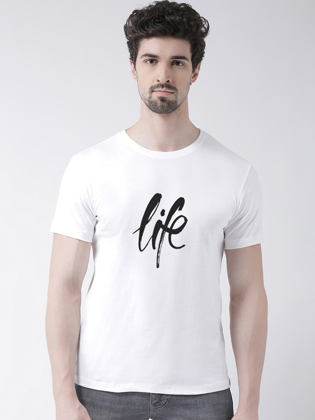 

Friskers Men White Typography Printed Raw Edge T-shirt