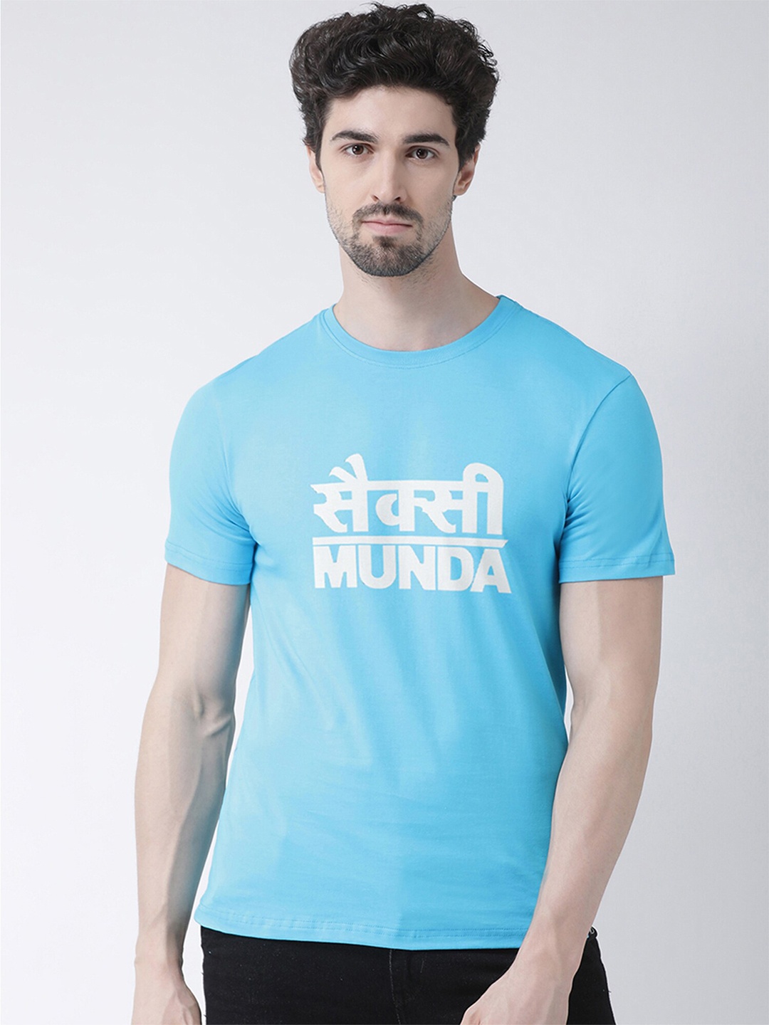 

Friskers Men Turquoise Blue Printed Applique T-shirt