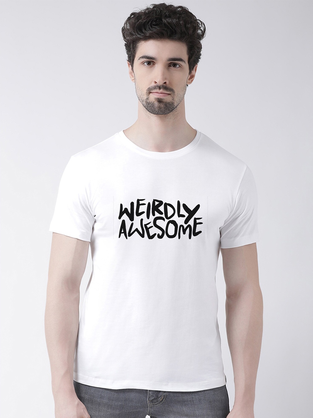 

Friskers Men White Typography Printed Applique T-shirt
