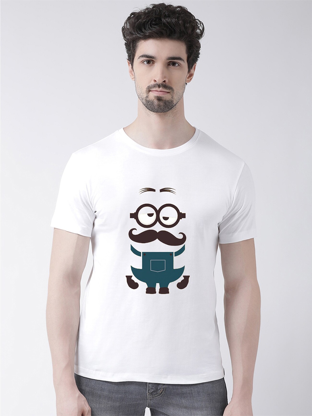 

Friskers Men White Printed V-Neck Applique T-shirt
