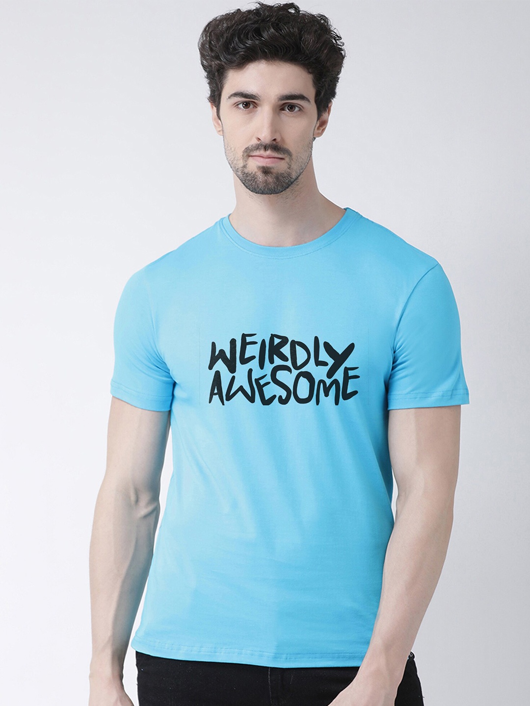 

Friskers Men Turquoise Blue Typography Printed Applique T-shirt