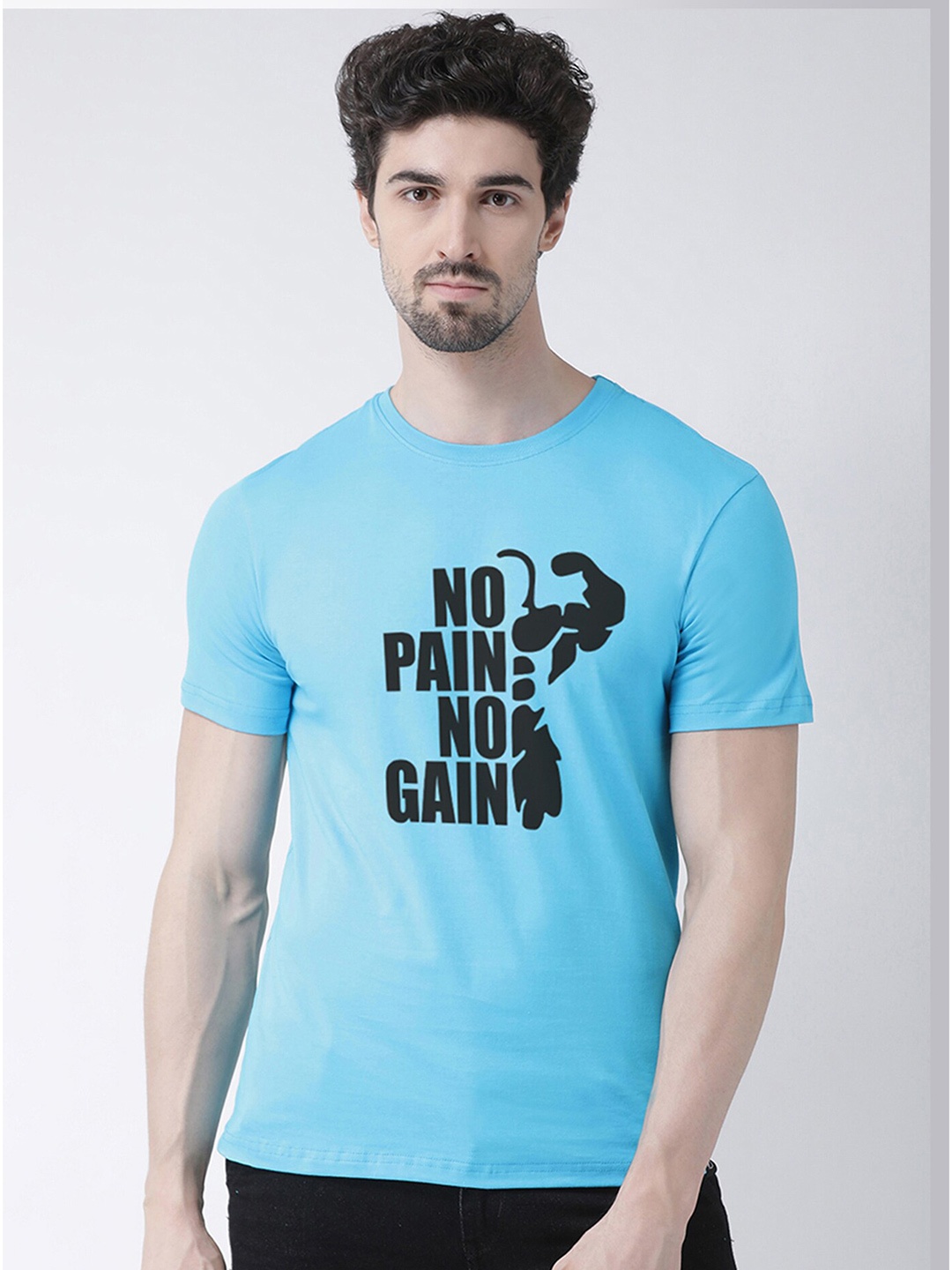 

Friskers Men Turquoise Blue Typography Printed Applique T-shirt