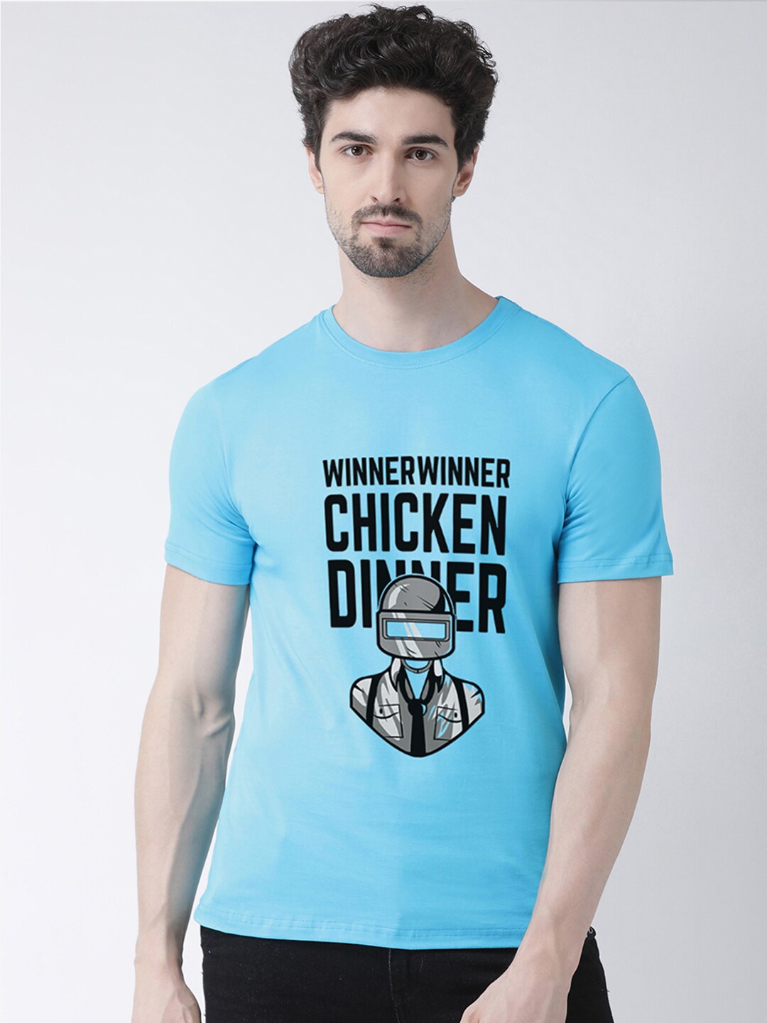 

Friskers Men Turquoise Blue Typography Printed Applique T-shirt