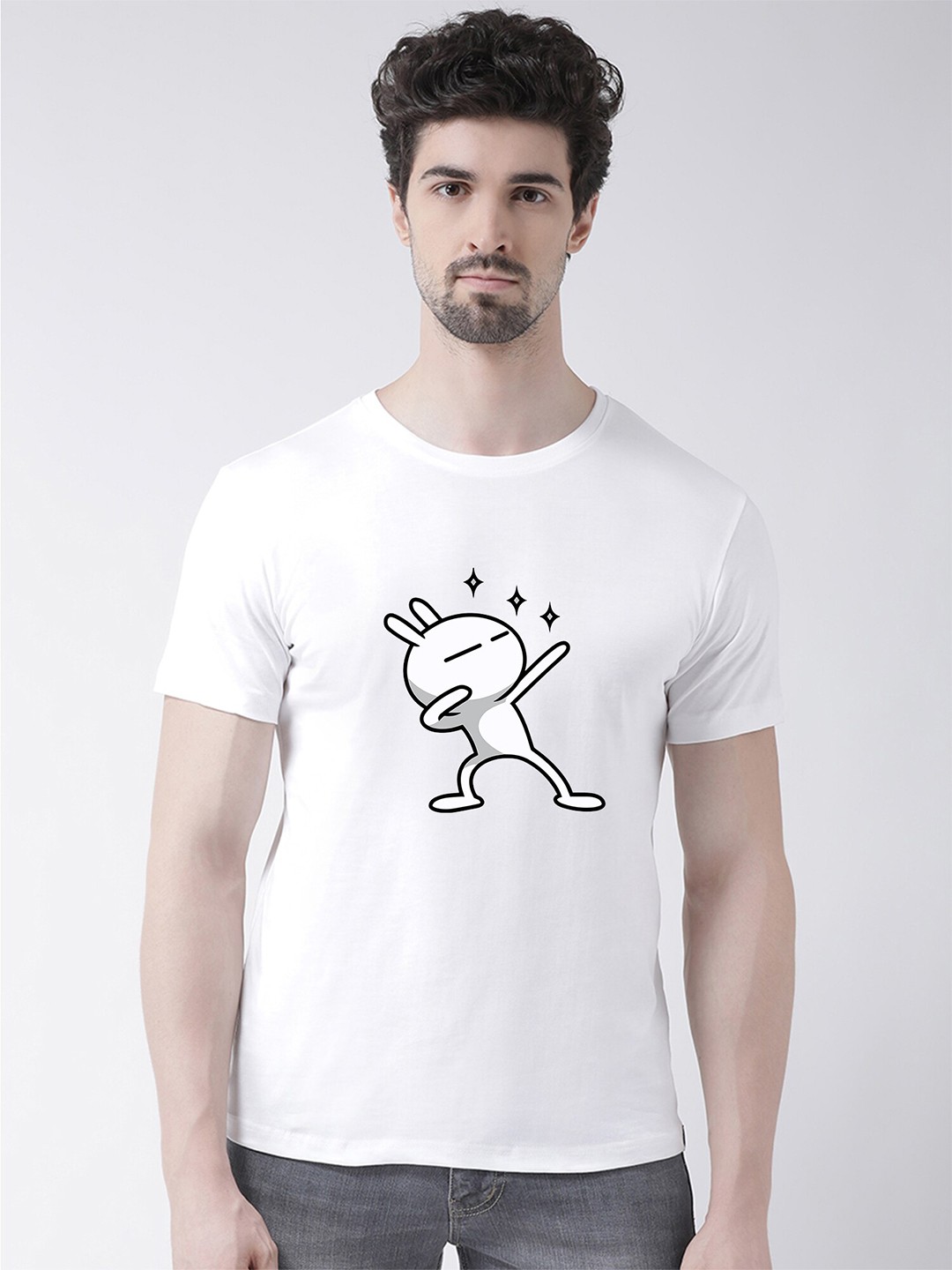 

Friskers Men White & christmas silver Typography Printed Raw Edge T-shirt