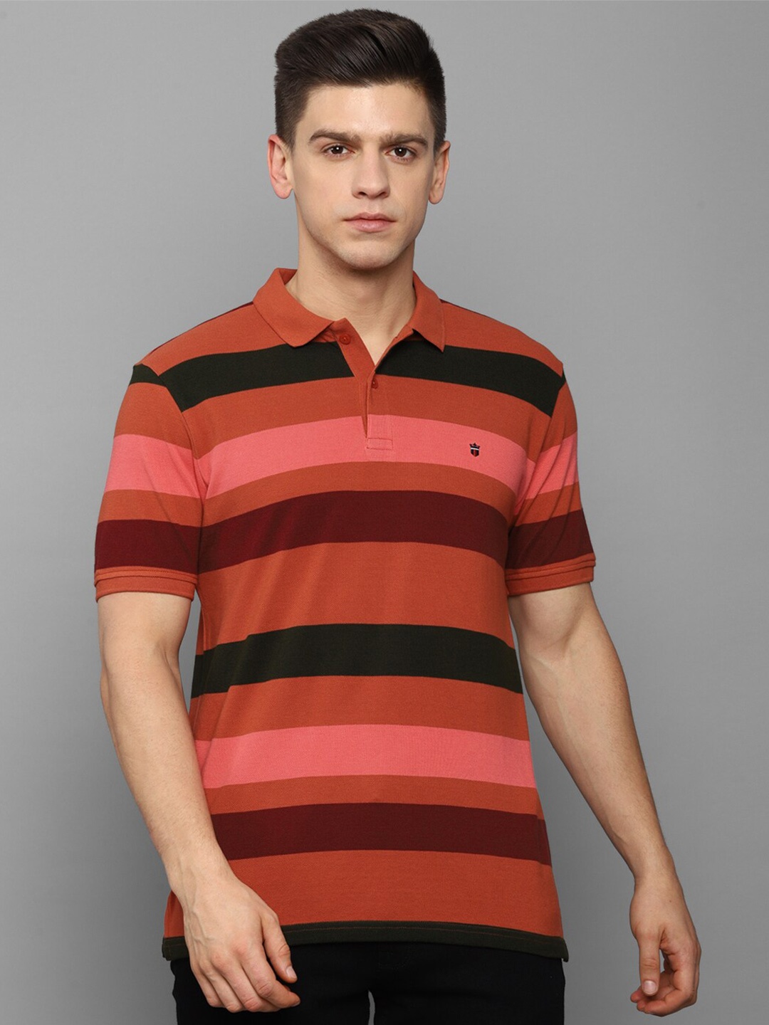 

Louis Philippe Sport Men Red Striped Polo Collar Applique Slim Fit T-shirt