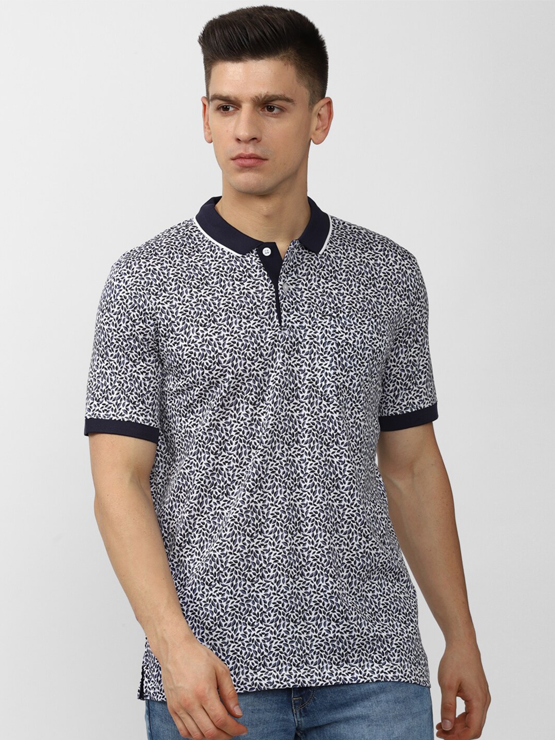 

Van Heusen Men Navy Blue Printed Polo Collar T-shirt