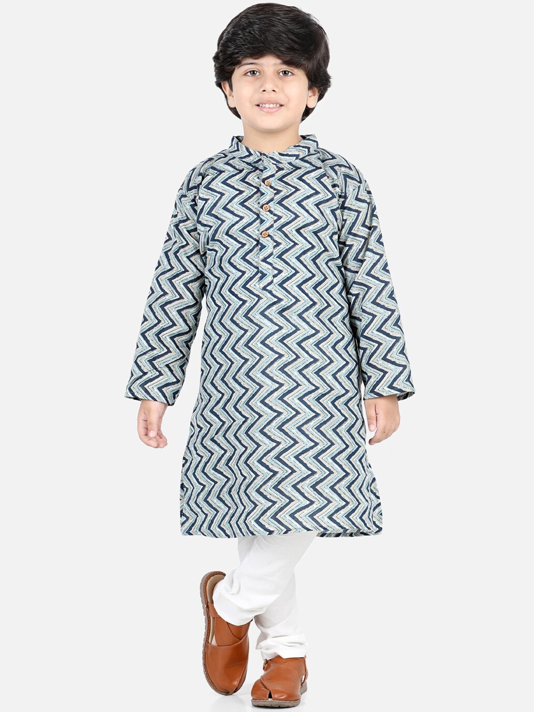 

AWW HUNNIE Boys Blue Printed Pure Cotton Kurti with Trousers