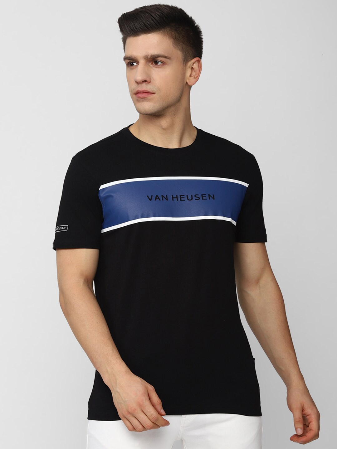 

Van Heusen Sport Men Black Colourblocked Extended Sleeves T-shirt