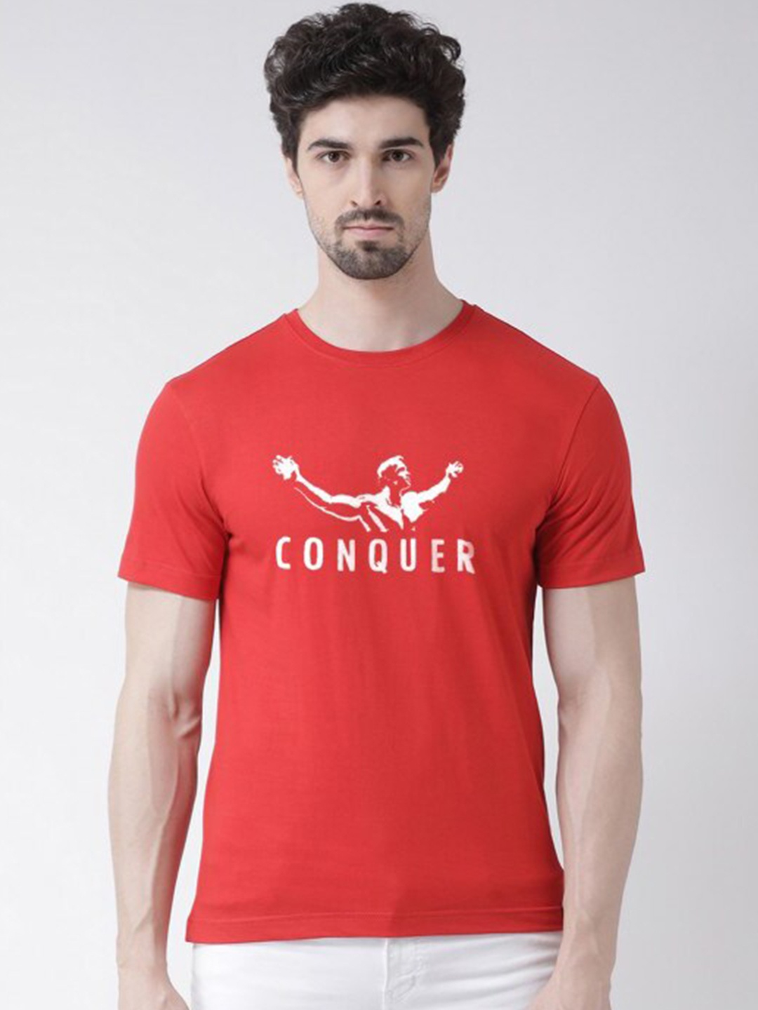 

Friskers Men Red Typography Printed Applique T-shirt
