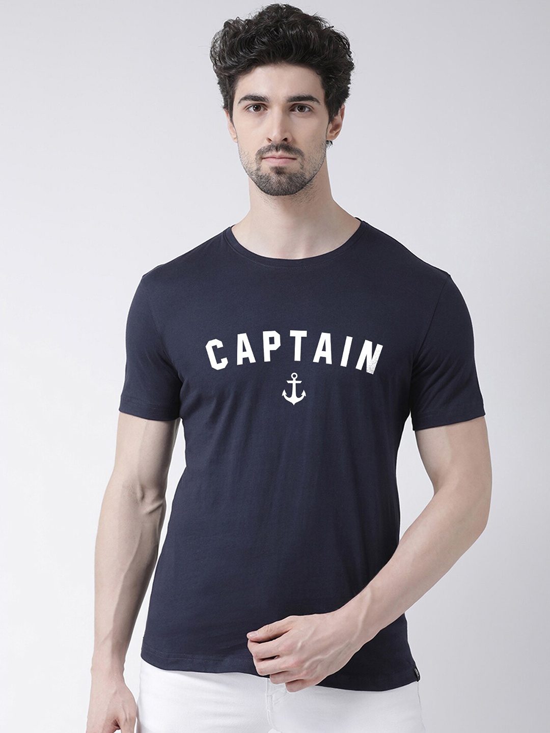 

Friskers Men Navy Blue Typography Printed Applique T-shirt