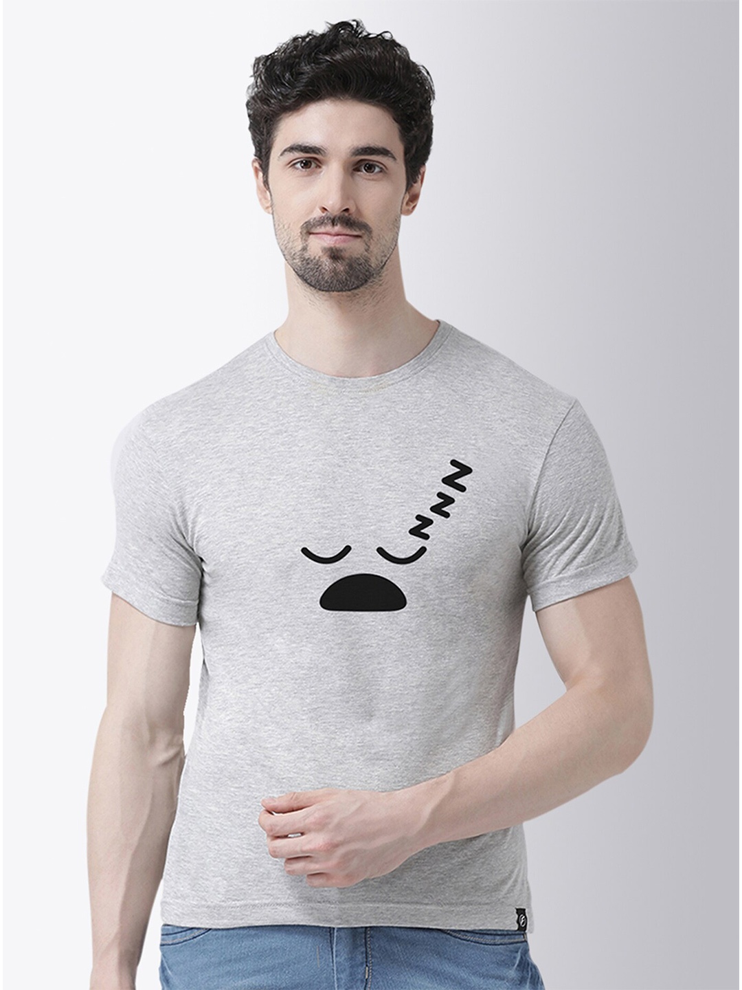 

Friskers Men Grey Printed Applique T-shirt