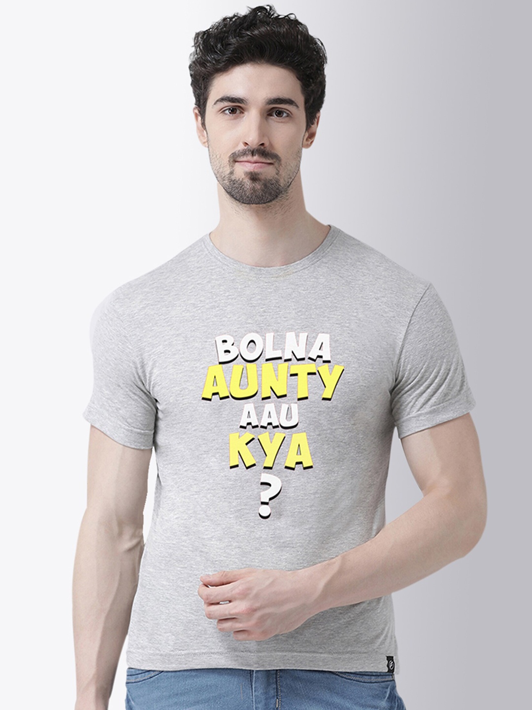 

Friskers Men Grey Printed Applique T-shirt