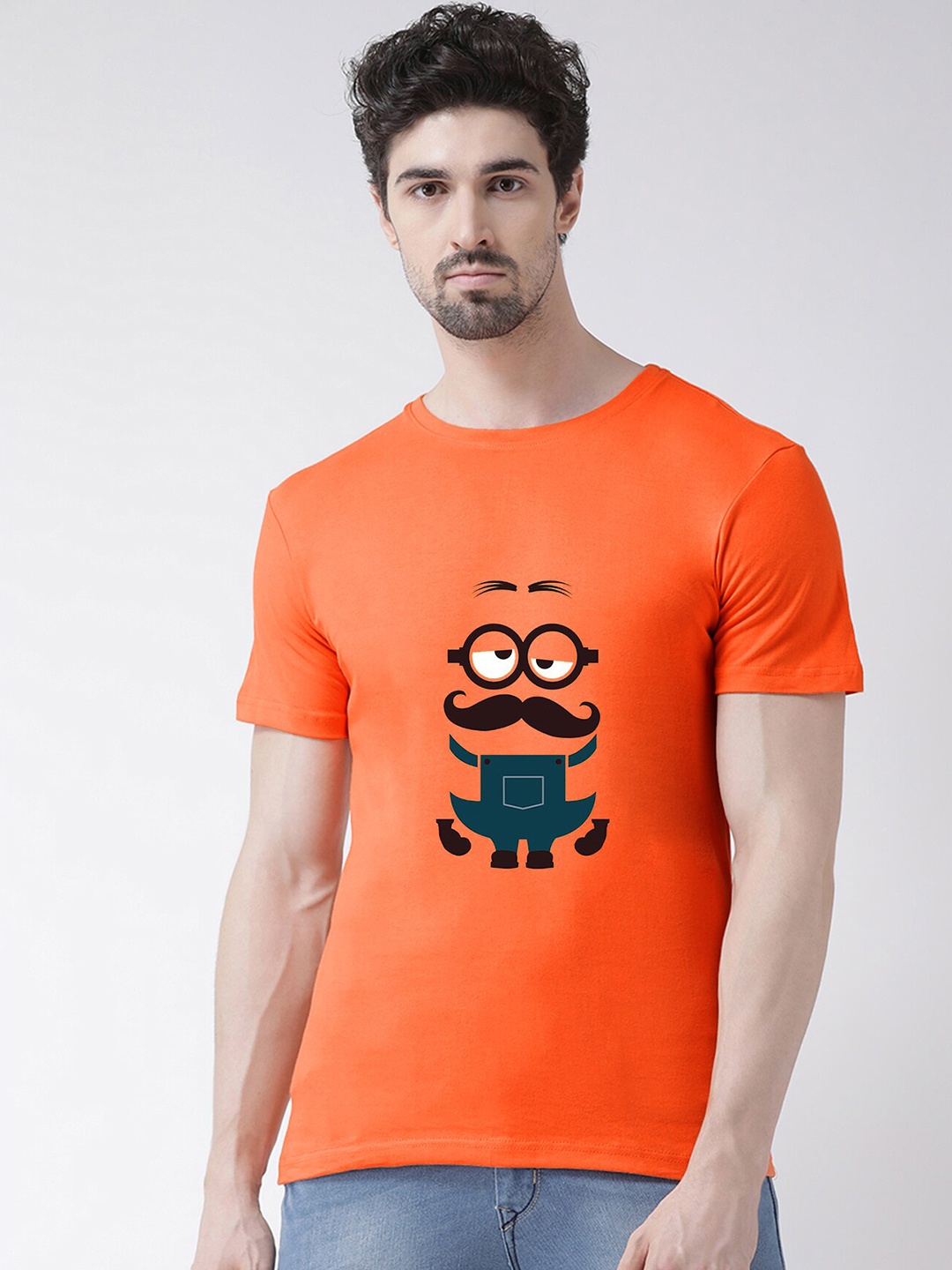 

Friskers Men Orange Printed V-Neck T-shirt