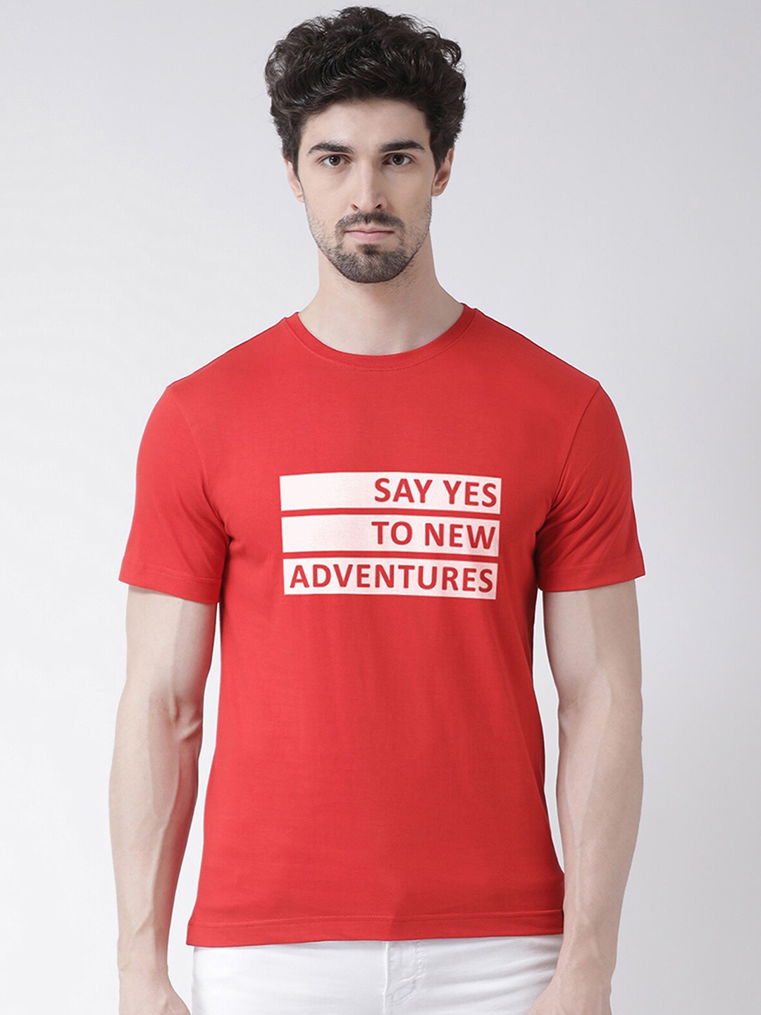 

Friskers Men Red Typography Printed Applique T-shirt
