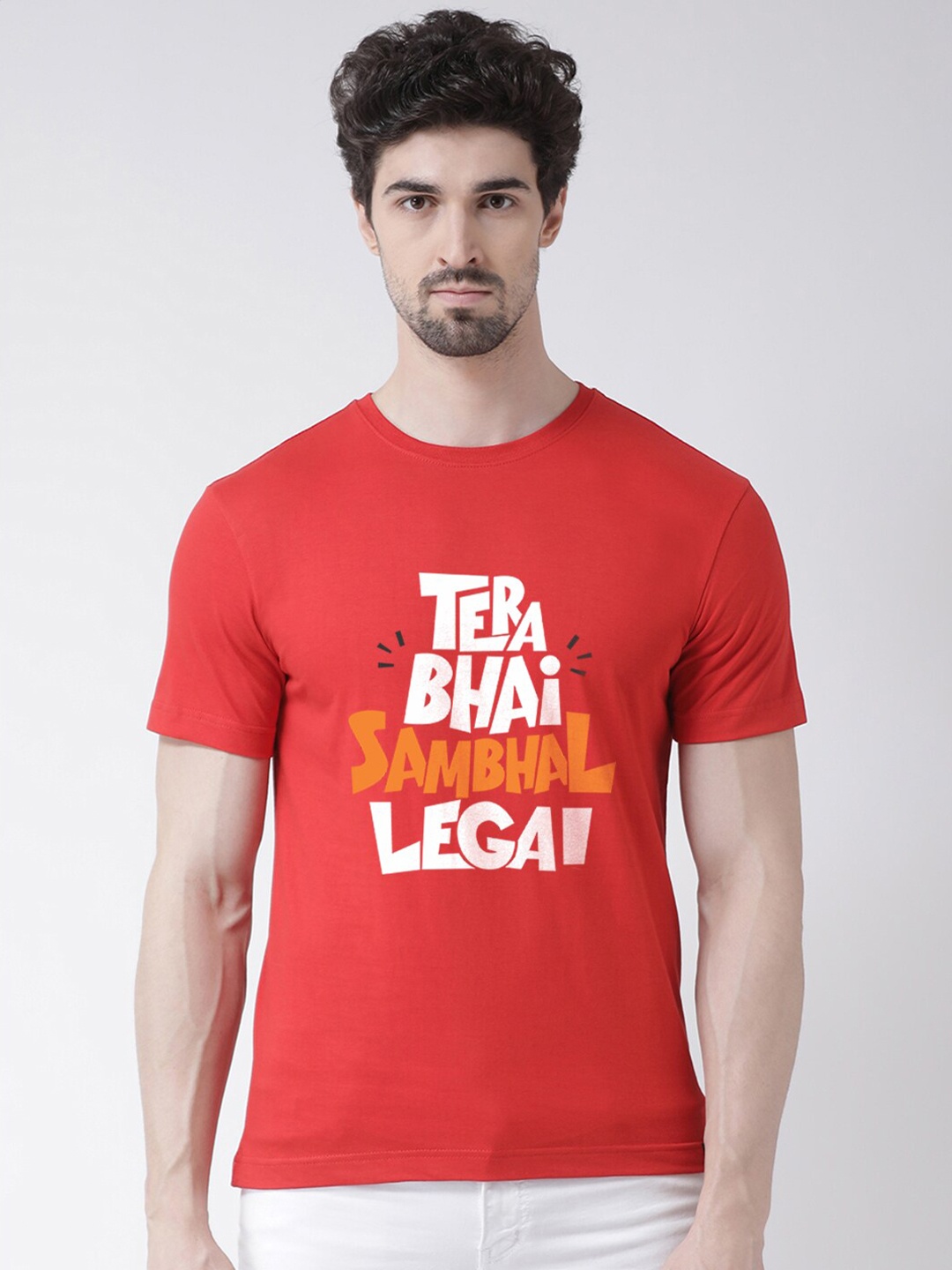 

Friskers Men Red Typography Printed Applique T-shirt